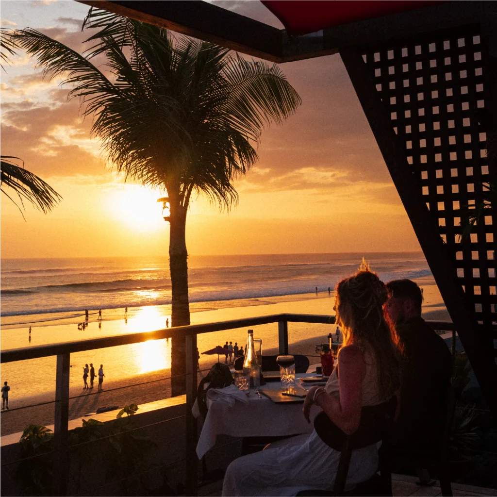 Oceanfront dining while enjoying the best sunset in seminyak